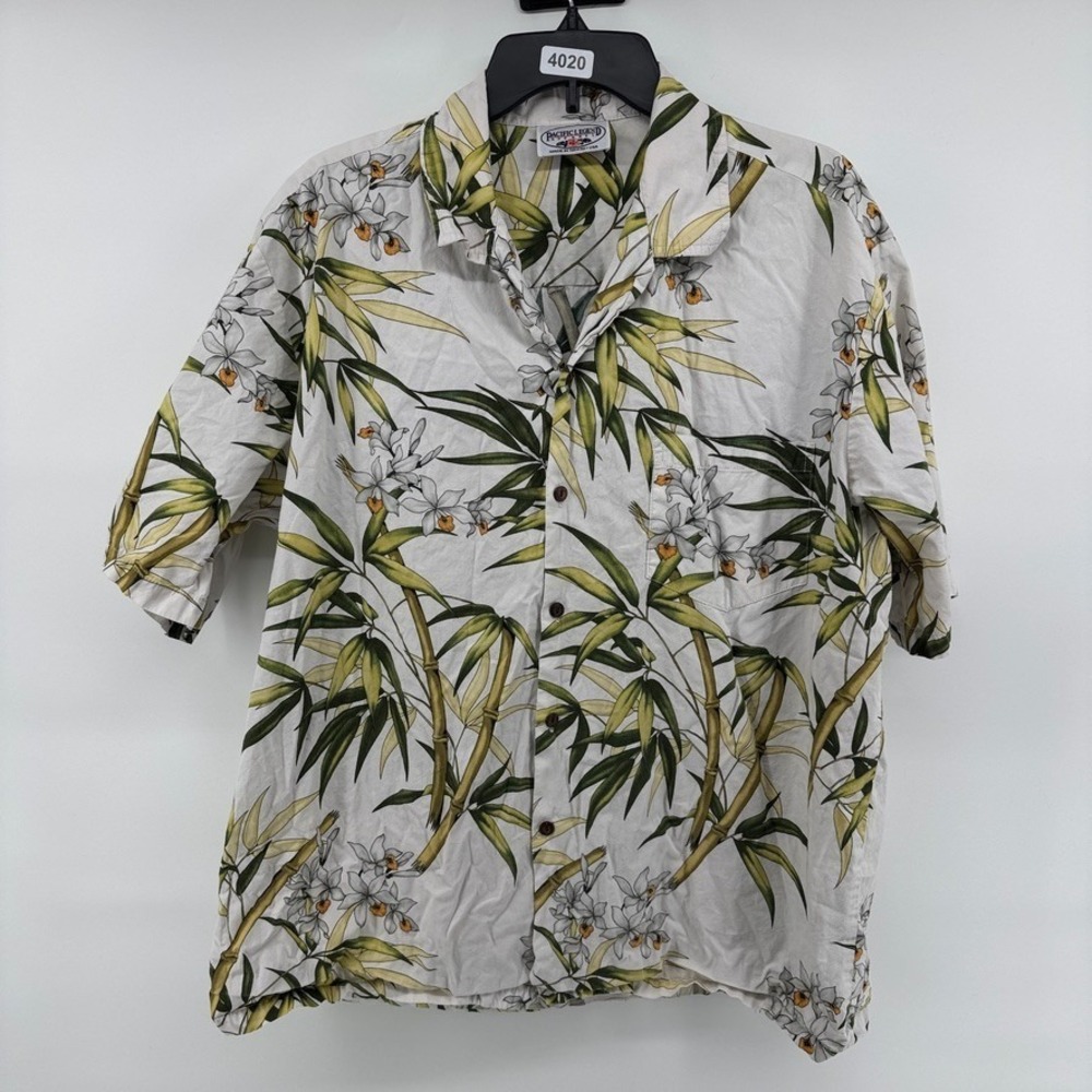 Pacific Legend Shirt Mens XL White Floral Hawaiian Short Sleeve Button Up Resort